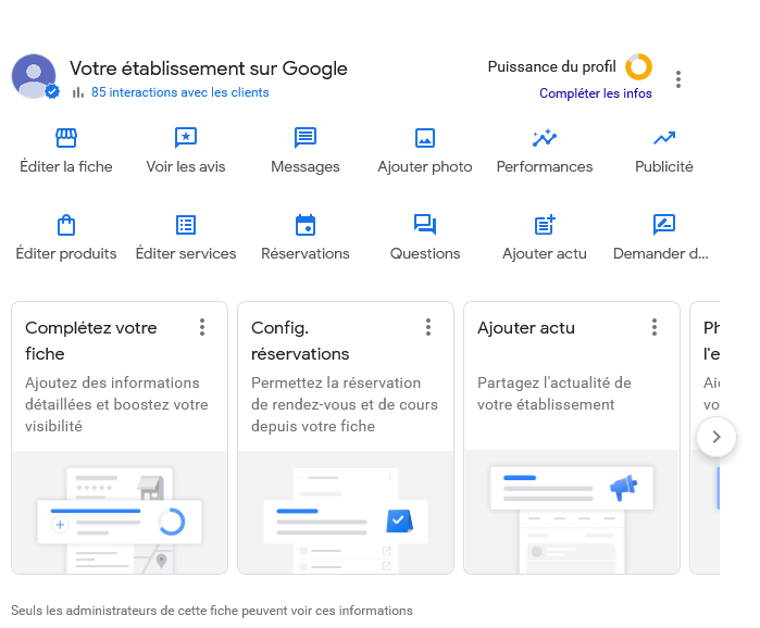 widget puissance du profil fiche google